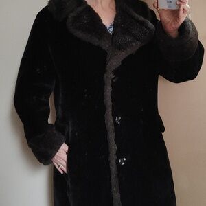 Vtg Black Faux Fur Long Coat Size 10